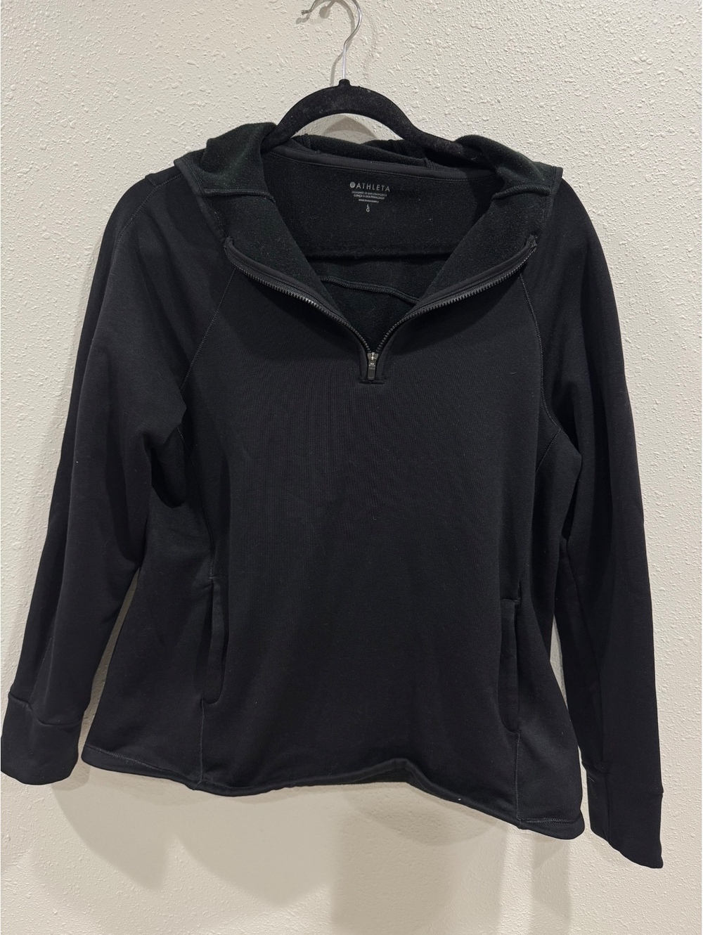 Athleta Women’s Black Fleece Lined Asymmetrical Half Zip Hoodie Pullover Size L